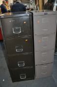 TWO VINTAGE METAL FILING CABINETS one by Leabank width 38cm, one by Sheer Pride with lock and one