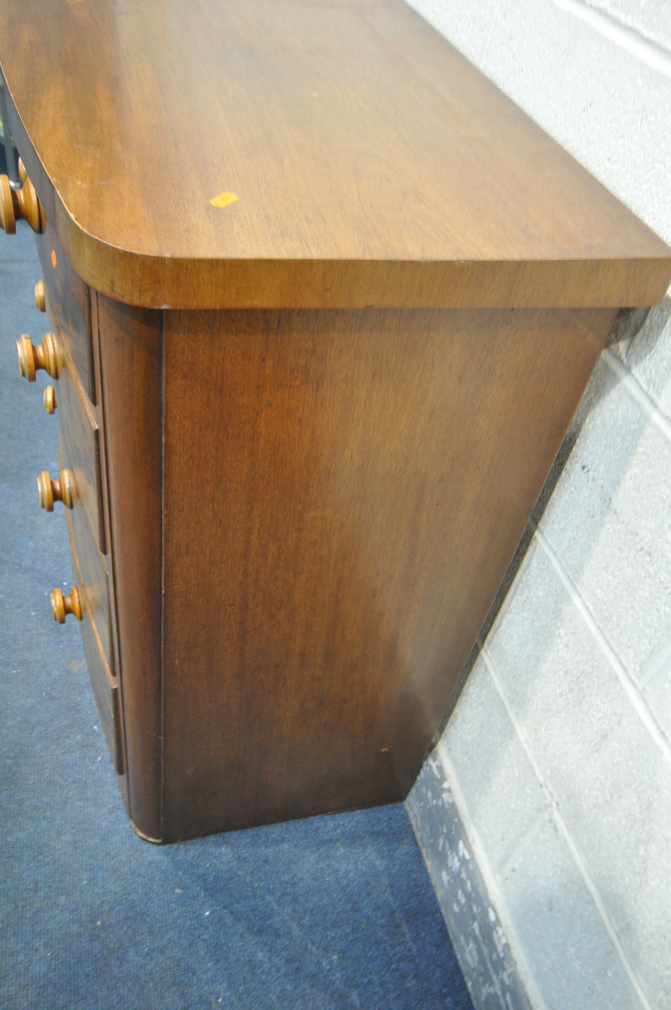 A VICTORIAN FLAME MAHOGANY BOWFRONT CHEST OF TWO SHORT OVER THREE LONG DRAWERS, width 120cm x - Image 4 of 4