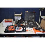 A BLACK AND DECKER JIGSAW AND SANDER, a Diall Led Light, a MacAllister 1/2in Router, an unbranded