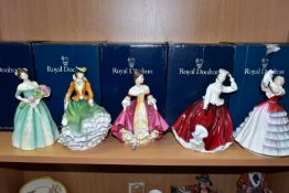 FIVE BOXED ROYAL DOULTON FIGURINES, comprising Happy Birthday HN3660, Nicole HN4112 a collectors