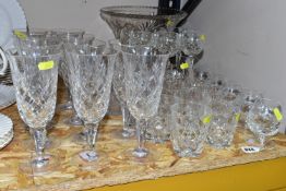 A GROUP OF CUT CRYSTAL, comprising a very heavy and large cut crystal centre piece bowl, height 24cm