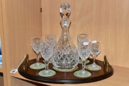 AN EDINBURGH INTERNATIONAL CRYSTAL DECANTER AND SIX GLASSES ON A FITTED TRAY, comprising an