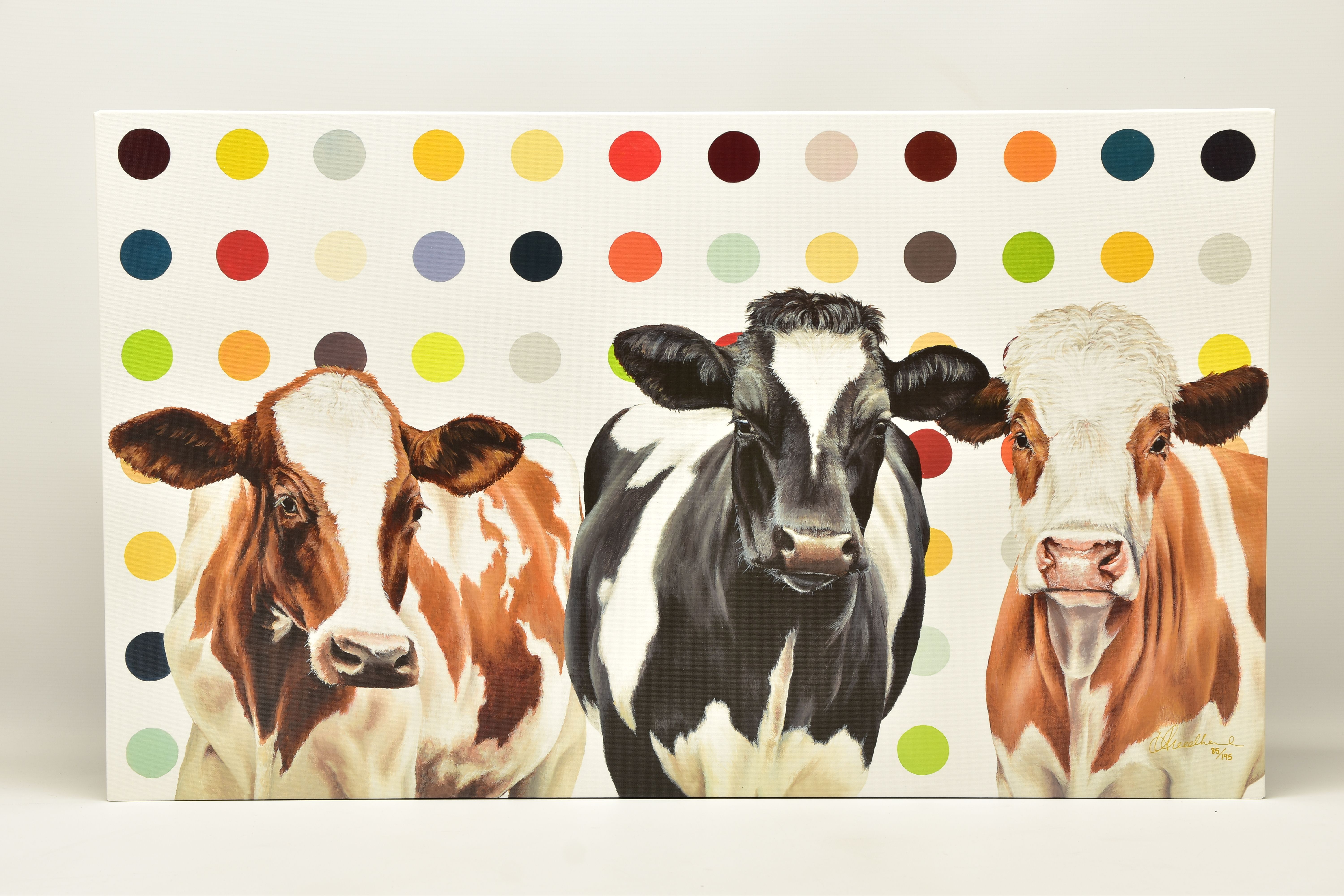 HAYLEY GOODHEAD (BRITISH CONTEMPORARY) 'DAMIEN'S HERD', a limited edition box canvas print depicting