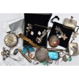 A SELECTION OF SILVER AND WHITE METAL ITEMS, to include a key wound, ladies silver open face