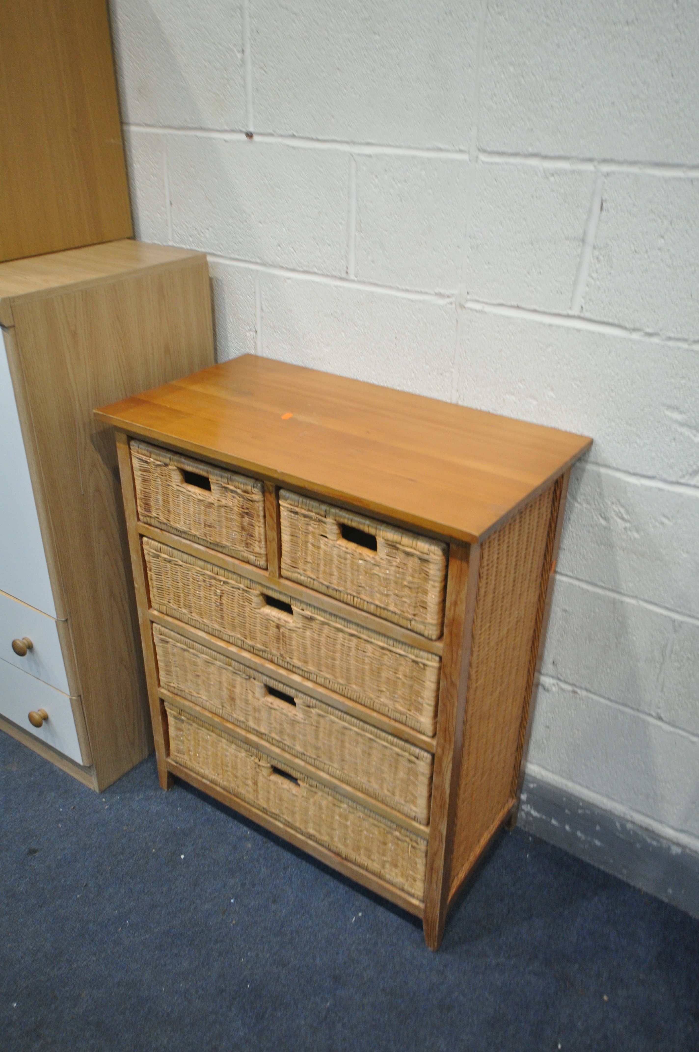 A SELECTION OF VARIOUS CHEST OF DRAWERS, to include a beech effect chest of five long drawers, and - Image 4 of 5