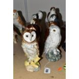 NINE BESWICK WHISKY FLASKS, comprising Snowy Owl model no 2826, Tawny Owl no 2781, Barn Owl no 2809,