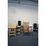 A SELECTION OF OCCASIONAL FURNITURE, to include a white two drawer cabinet, two folding chairs, a