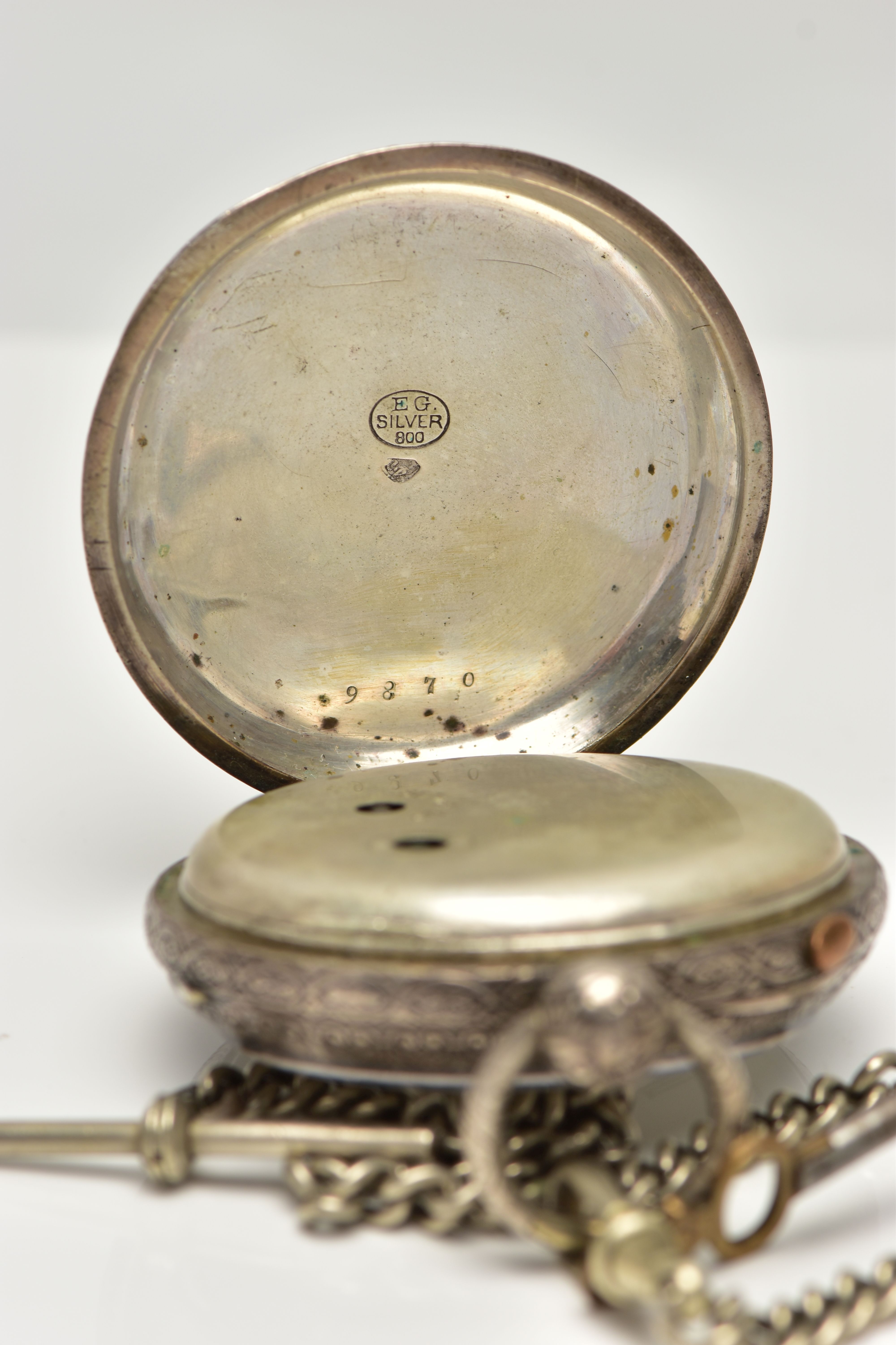 AN OPEN FACE POCKET WATCH, key wound movement, white dial signed 'Patent chronograph', Roman - Image 3 of 4