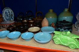 A GROUP OF STUDIO POTTERY AND DOULTON LAMBETH WARE, comprising a Doulton Lambethware Loving cup