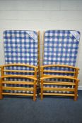 TWO MODERN PINE BEDSTEADS, with mattresses (condition:-condition:-some loose parts, and some