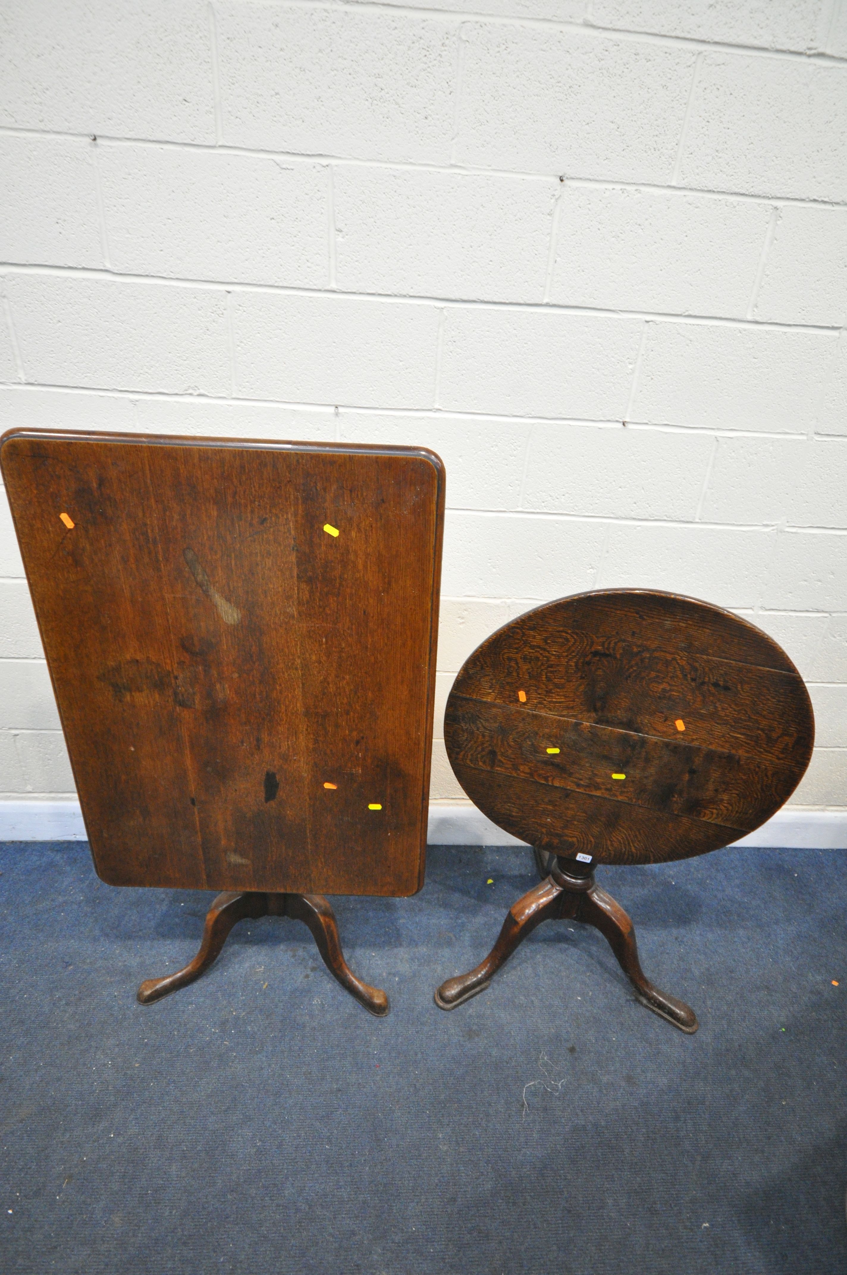 TWO GEORGIAN OAK TILT TOP TRIPOD TABLES one circular, diameter 70cm x height 72cm, and the other - Image 4 of 4