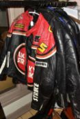 SEVEN VINTAGE LEATHER MOTORCYCLE JACKETS, comprising a medium sized red and black leather protective