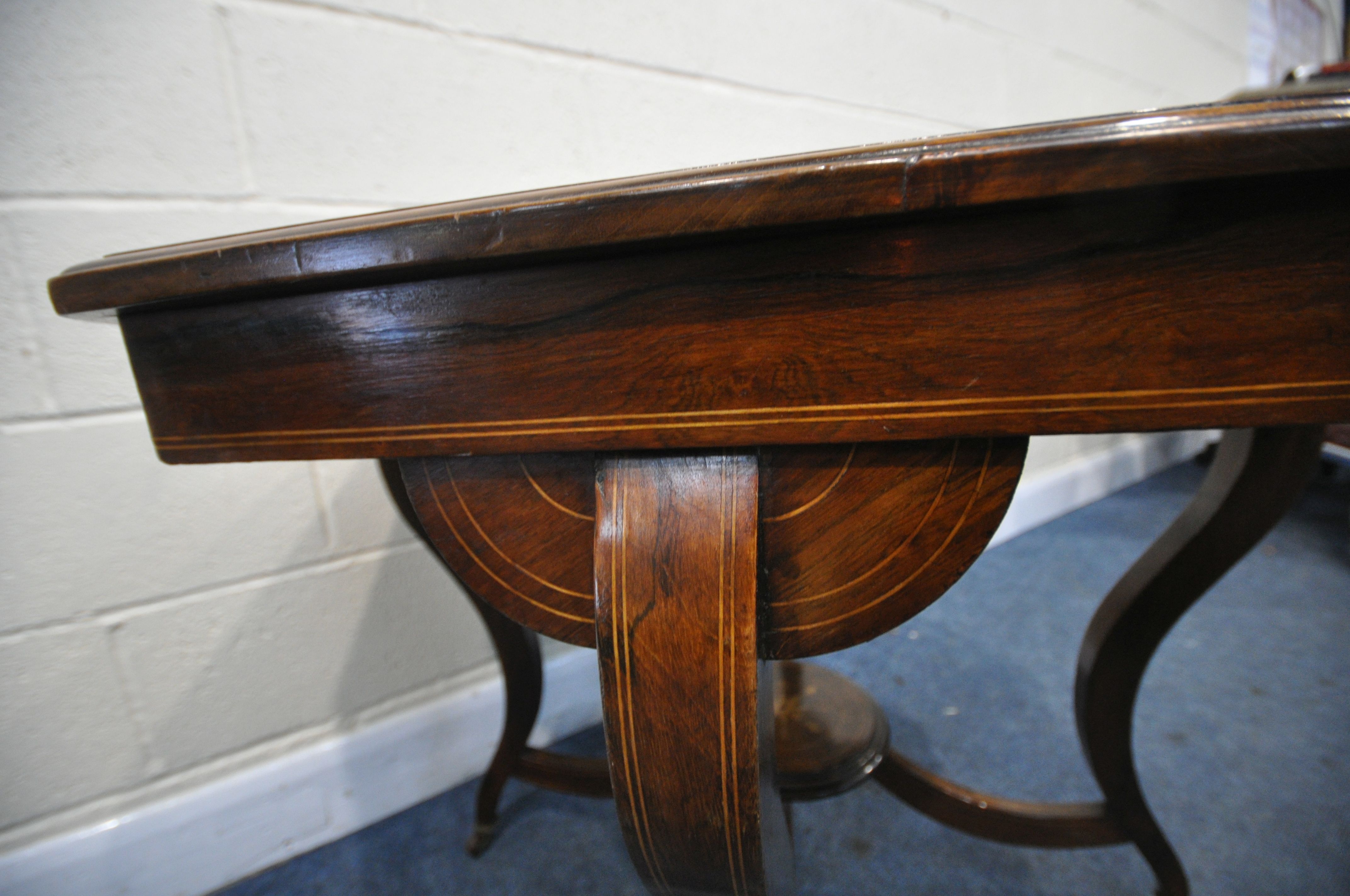 A 19TH CENTURY ROSEWOOD AND MARQUETRY INLAID OCTAGONAL CENTRE TABLE, on four shaped legs, united - Image 6 of 6