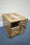 AN EARLY 20TH OAK SIX DRAWER INDEX CABINET, width 42cm x depth 51cm x height 40cm (condition - right