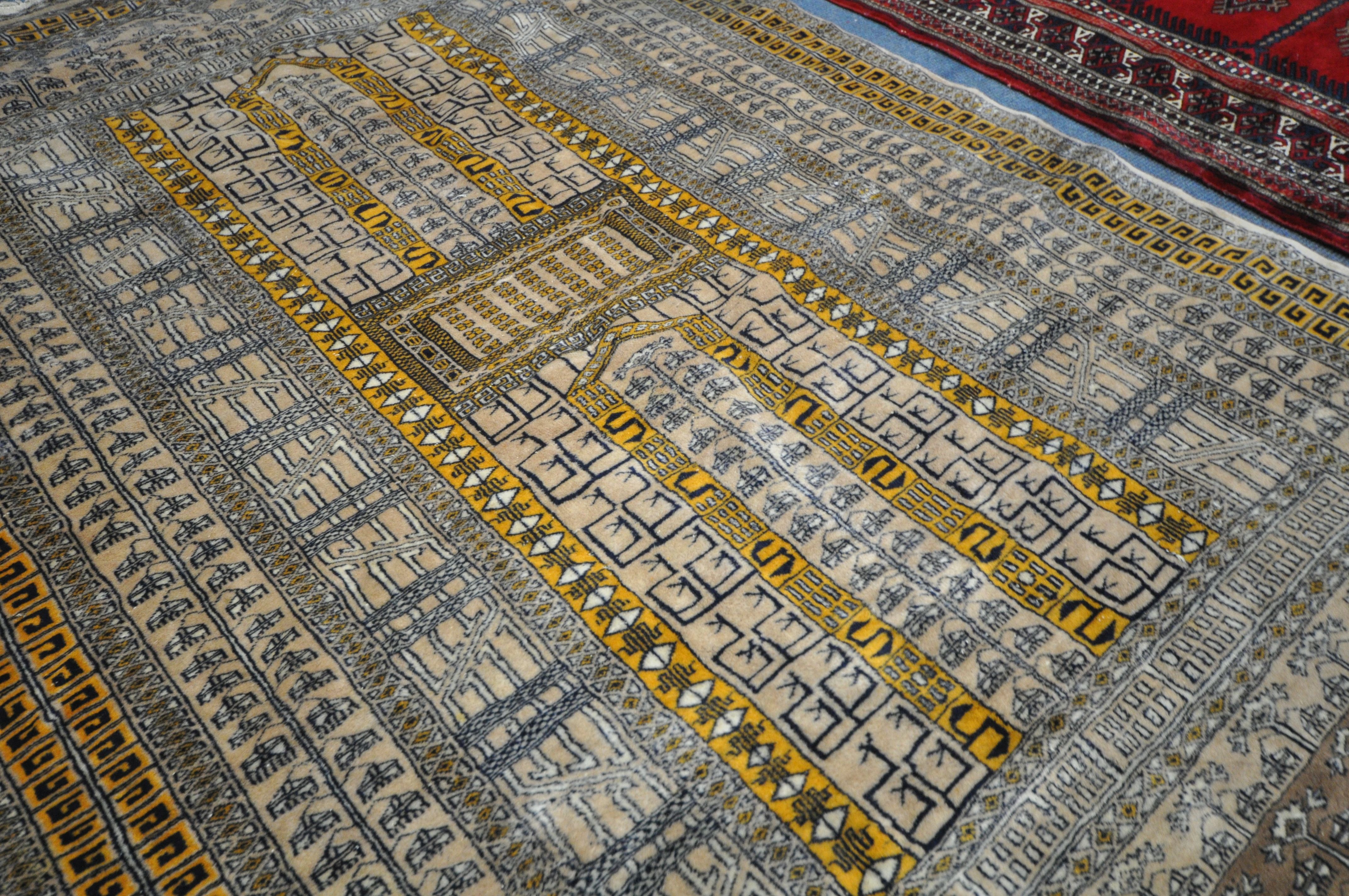 TWO 20TH CENTURY WOOLLEN RUGS one with red field 186cm x 124cm and the other russet coloured, - Image 5 of 6