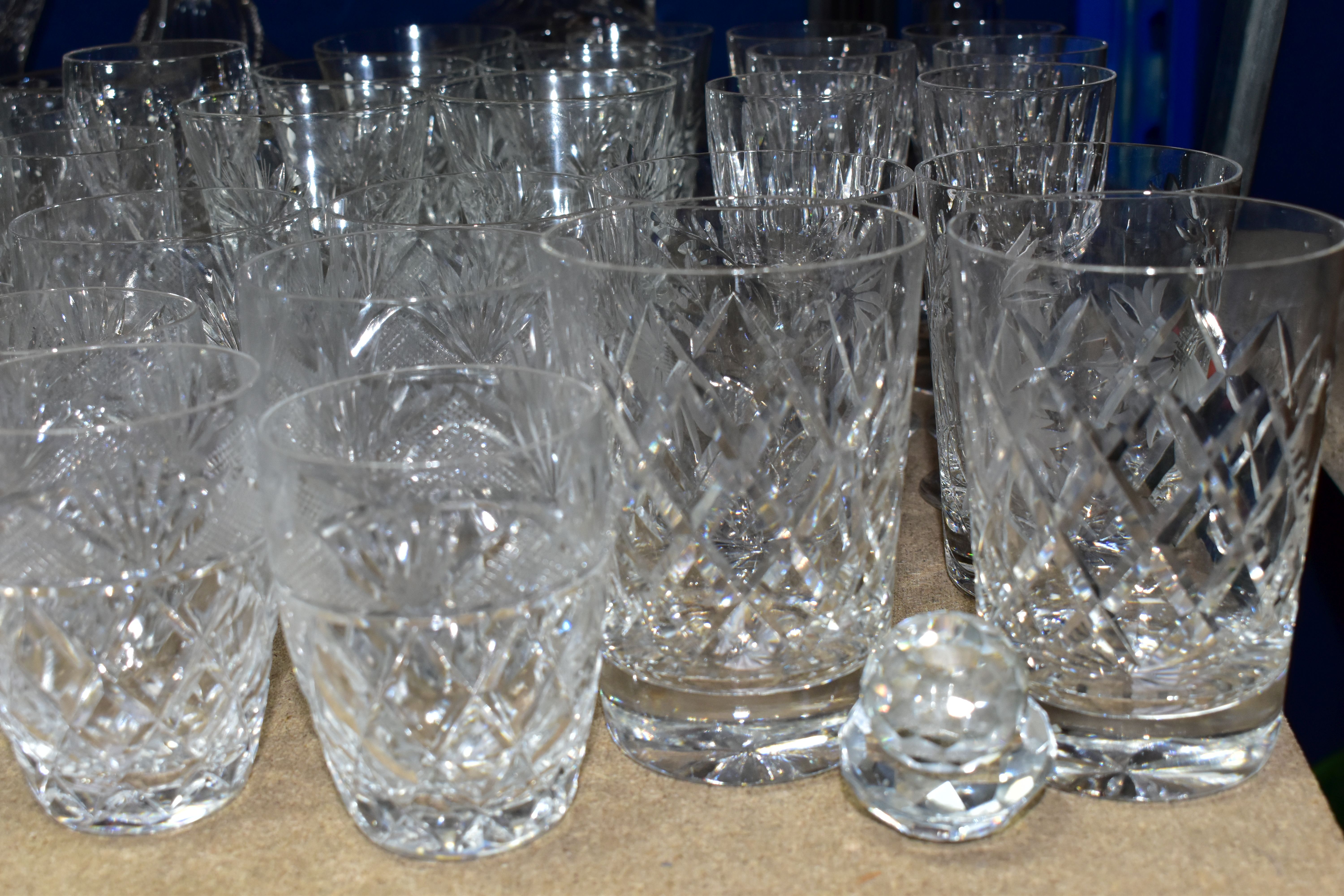 A QUANTITY OF CUT GLASS, comprising a set of six long stemmed wine glasses, sherry glasses, - Image 2 of 6