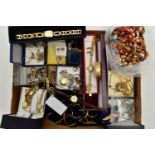 A SELECTION OF MAINLY COSTUME JEWELLERY AND WATCHES, to include three lady's Sekonda watches,