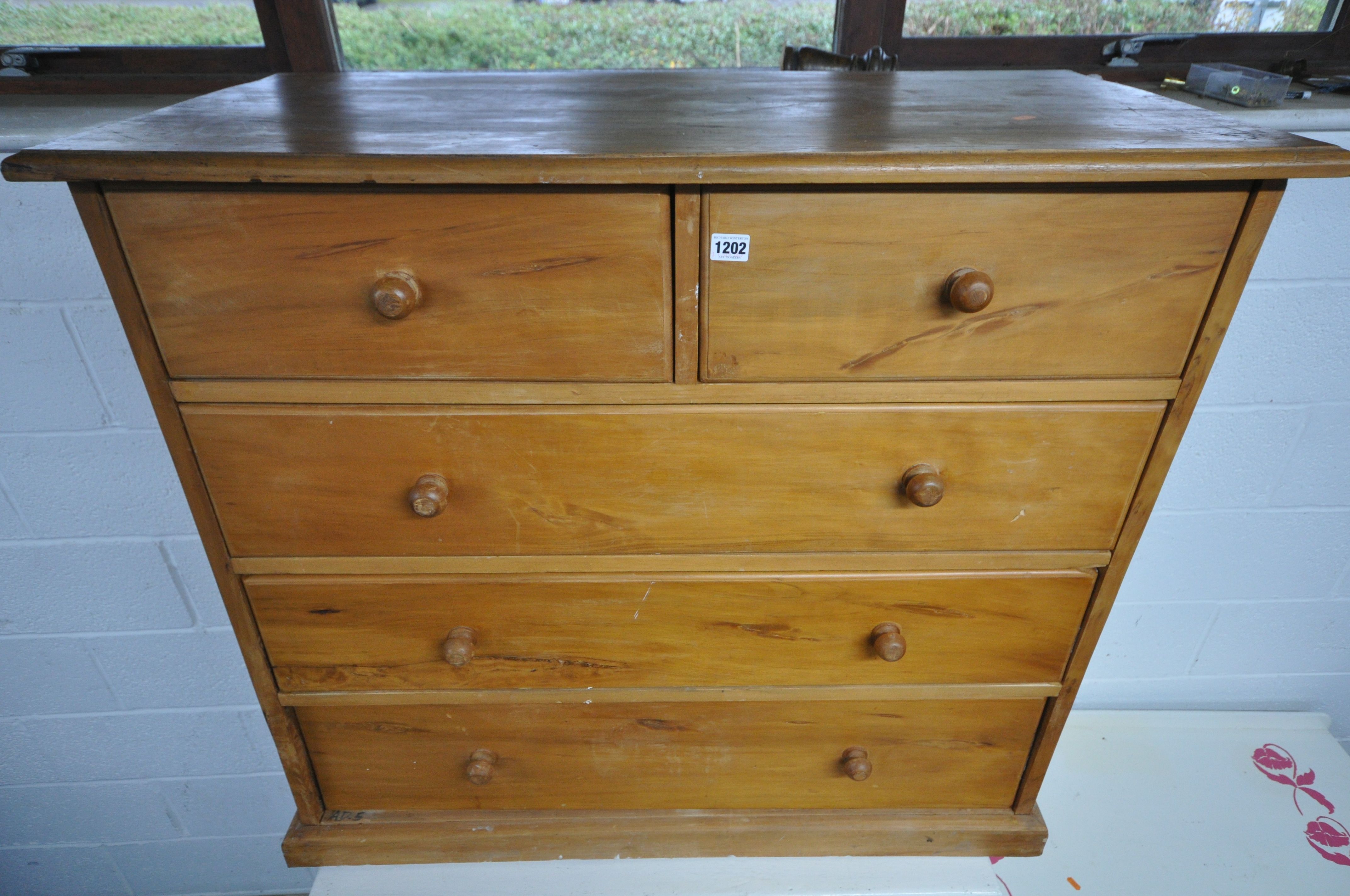 A PINE CHEST OF TWO SHORT OVER THREE LONG DRAWERS, width 102cm x depth 50cm x height 92cm (condition - Image 2 of 2