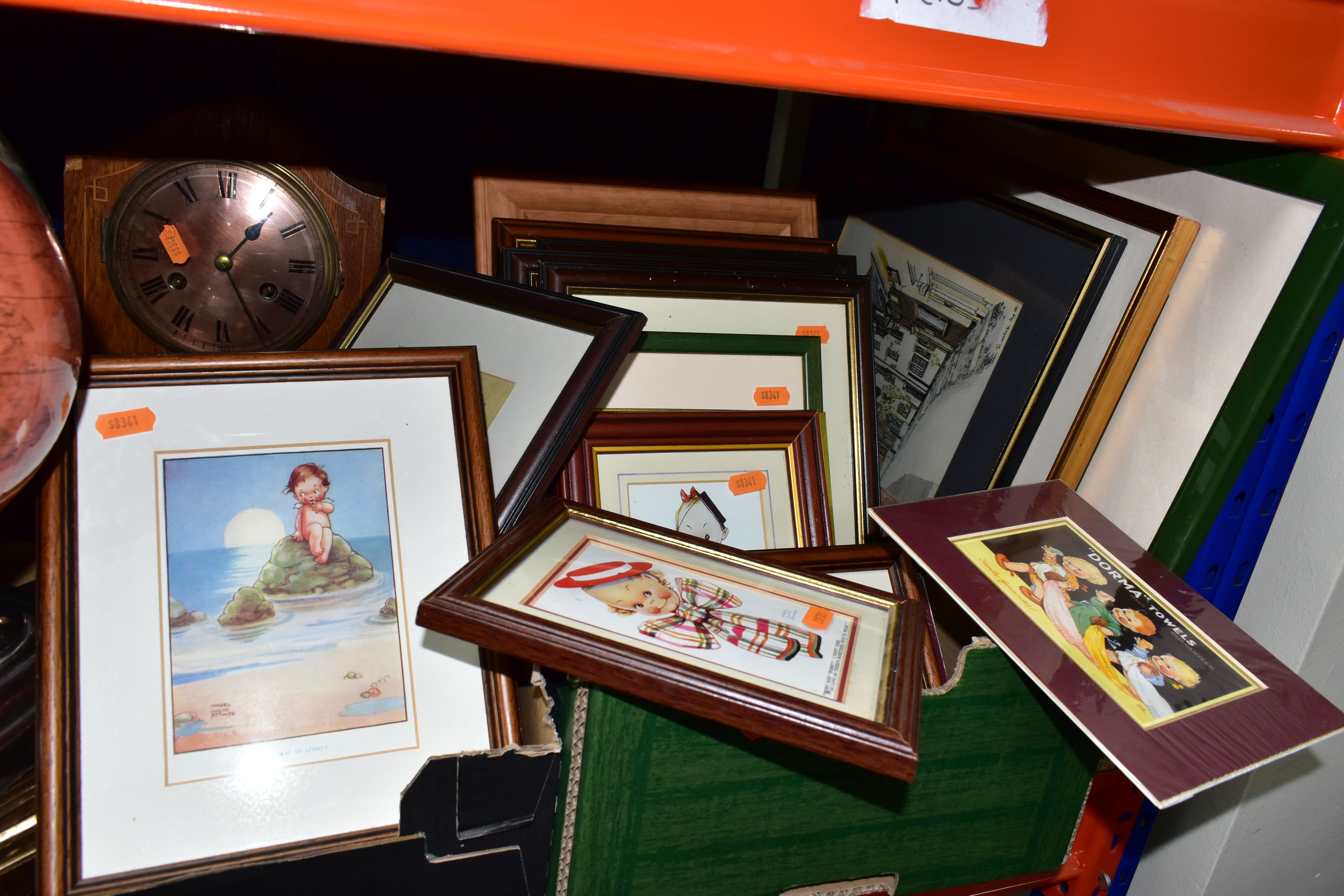 THREE BOXES OF METALWARE AND FRAMED PRINTS, to include a pair of gold gilt candelabras, silver plate - Image 7 of 7