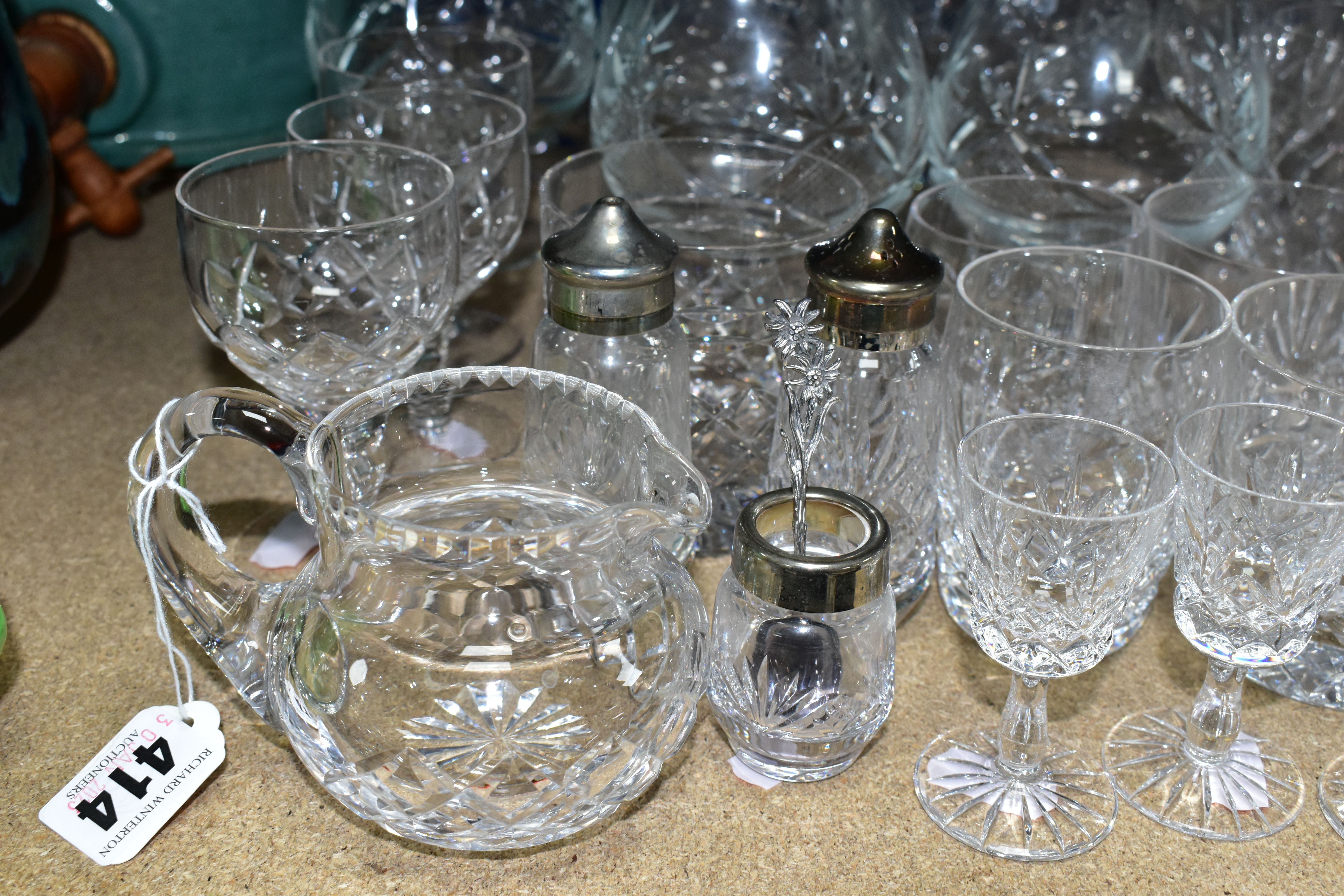 A QUANTITY OF CUT GLASS, comprising a set of six long stemmed wine glasses, sherry glasses, - Image 5 of 6