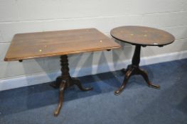 TWO GEORGIAN OAK TILT TOP TRIPOD TABLES one circular, diameter 70cm x height 72cm, and the other