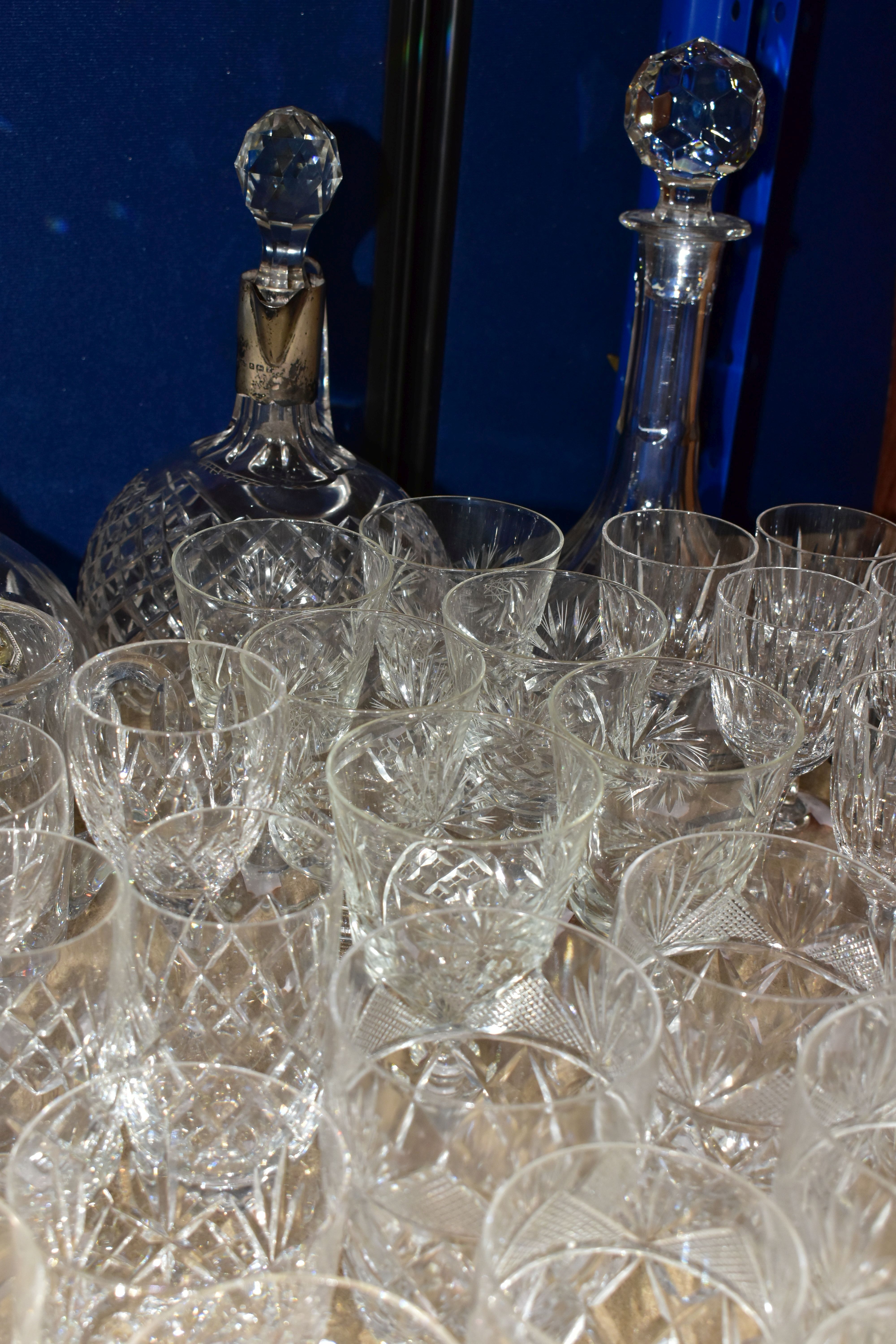 A QUANTITY OF CUT GLASS, comprising a set of six long stemmed wine glasses, sherry glasses, - Image 3 of 6