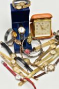 A SMITHS TRAVEL CLOCK, A SELECTION OF WRISTWATCHES AND JEWELLERY, to include a 'Smiths' travel clock