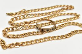 A 9CT GOLD RING AND CHAIN NECKLACE, the half eternity ring set with five circular cut sapphires