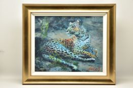 ROLF HARRIS (AUSTRALIAN 1930) 'LEOPARD RECLINING AT DUSK', signed limited edition print, 36/195