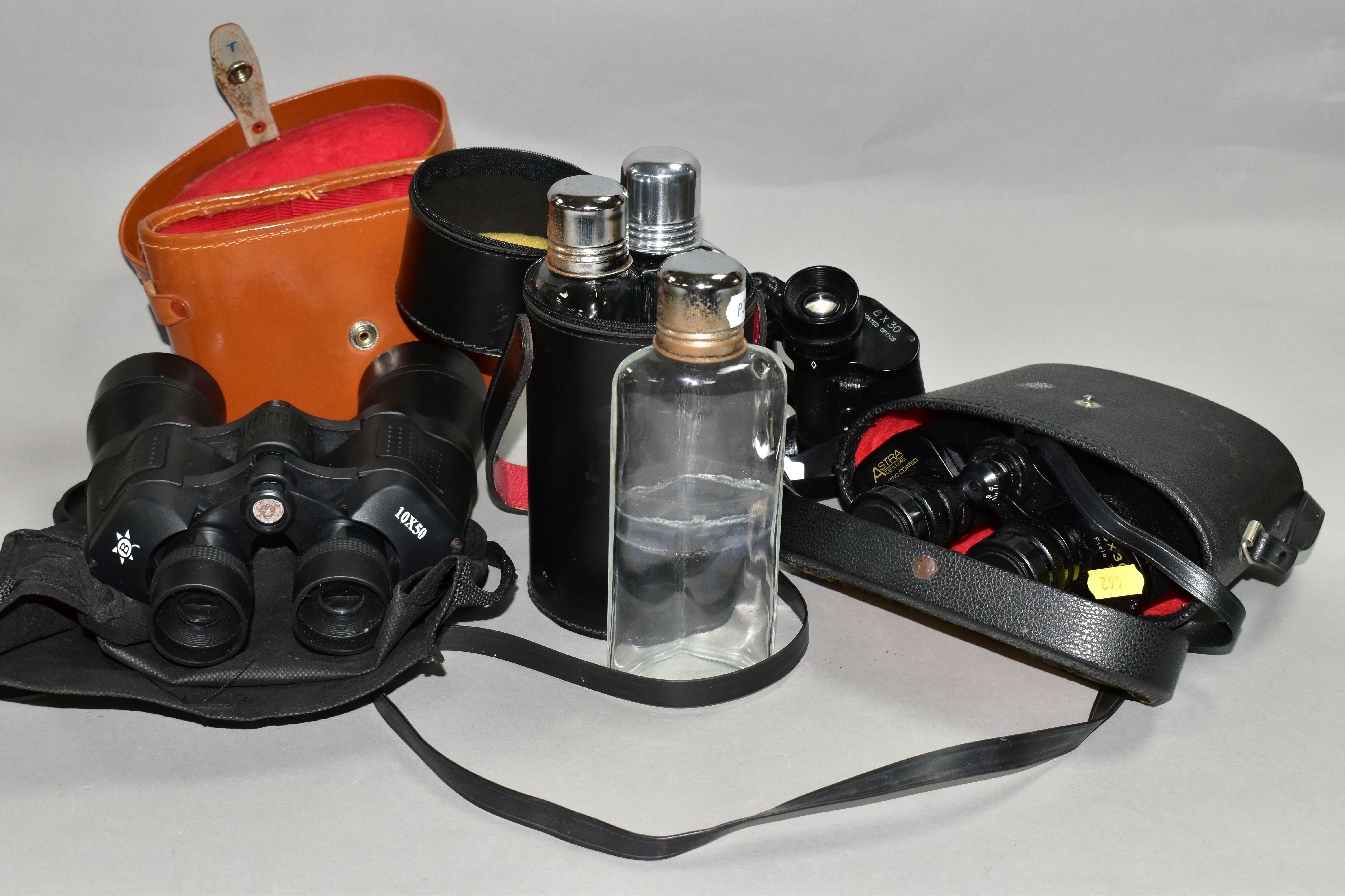 THREE PAIRS OF VINTAGE BINOCULARS, comprising a small pair of Boots binoculars 8x30 in a brown