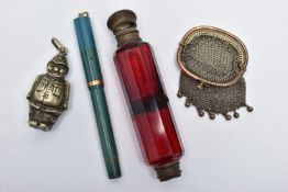 A SMALL ASSORTMENT OF ITEMS, to include an AF double ended sent bottle, a white metal chain mail