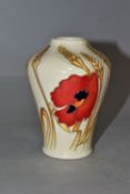 A MOORCROFT 'POPPY HARVEST' BUD VASE, designed by Emma Bossons, tube lined wheat and red poppies