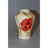 A MOORCROFT 'POPPY HARVEST' BUD VASE, designed by Emma Bossons, tube lined wheat and red poppies