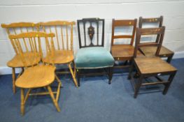 FOUR PERIOD ELM BAR BACK CHAIRS, along with three beech chairs, and another chair (7)
