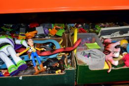 FOUR BOXES OF MODERN TOYS, to include Toy Story, Teenage Mutant Turtles, Disney, The Trash Pack,