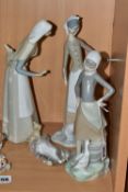 THREE VINTAGE LLADRO FIGURINES, comprising Girl With a Milk Pale 4682 (broken right arm has been