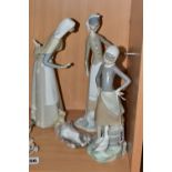 THREE VINTAGE LLADRO FIGURINES, comprising Girl With a Milk Pale 4682 (broken right arm has been