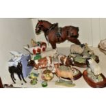 A GROUP OF CERAMICS AND ANIMAL ORNAMENTS, to include a boxed Lladro Flying Dove no 6267, sculptor