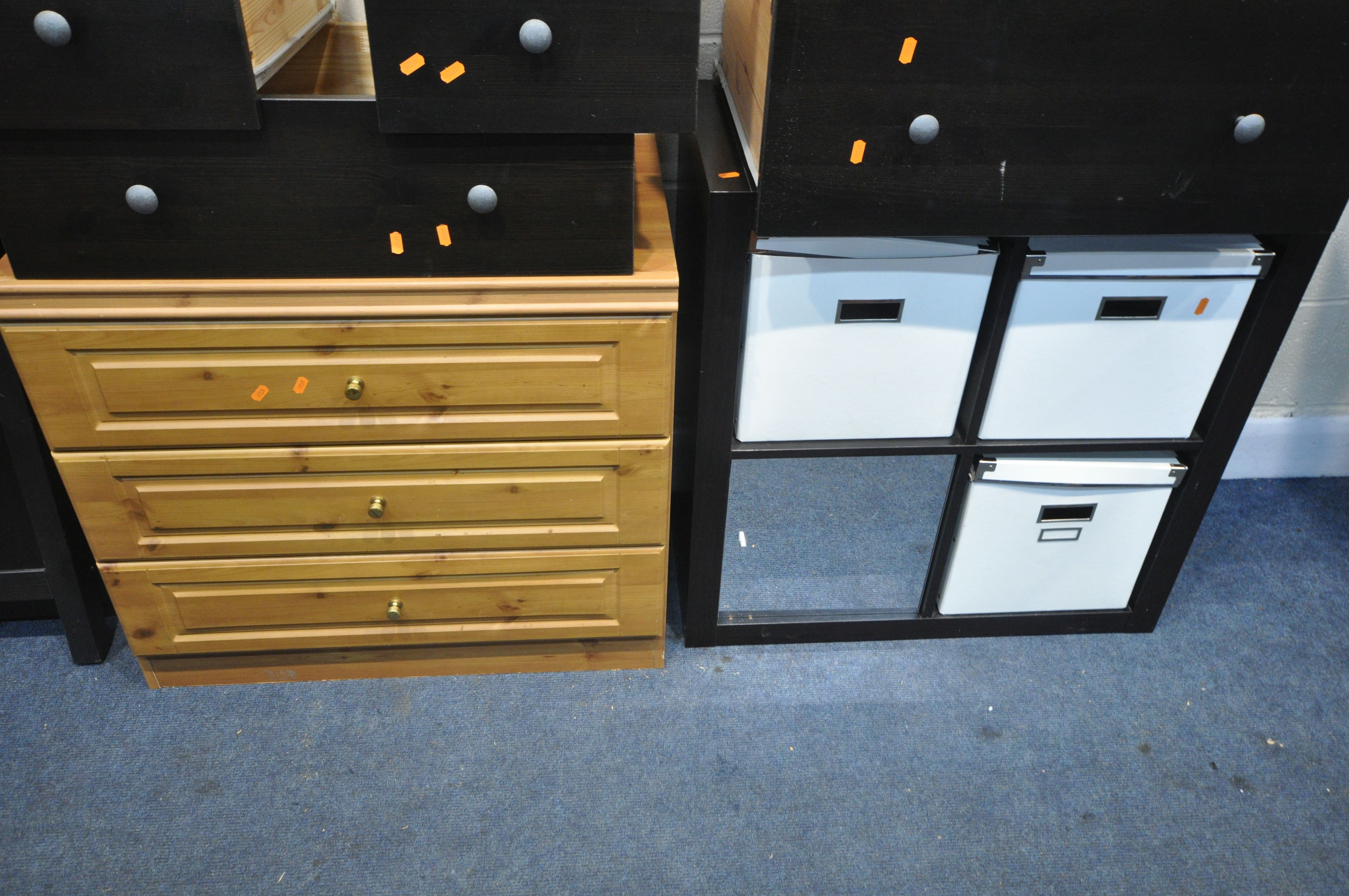 AN DISMANTLED IKEA BLACK SIDEBOARD, with eight drawers, an Ikea 2x2 storage unit, and a pine chest - Image 2 of 3