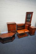 A SELECTION OF YEW WOOD FURNITURE, to include a media cabinet with two cupboard doors, and a fall