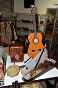 A GROUP OF MUSICAL INSTRUMENTS AND A REPRODUCTION BUSH 'SUNRISE' RADIO, comprising a Prince