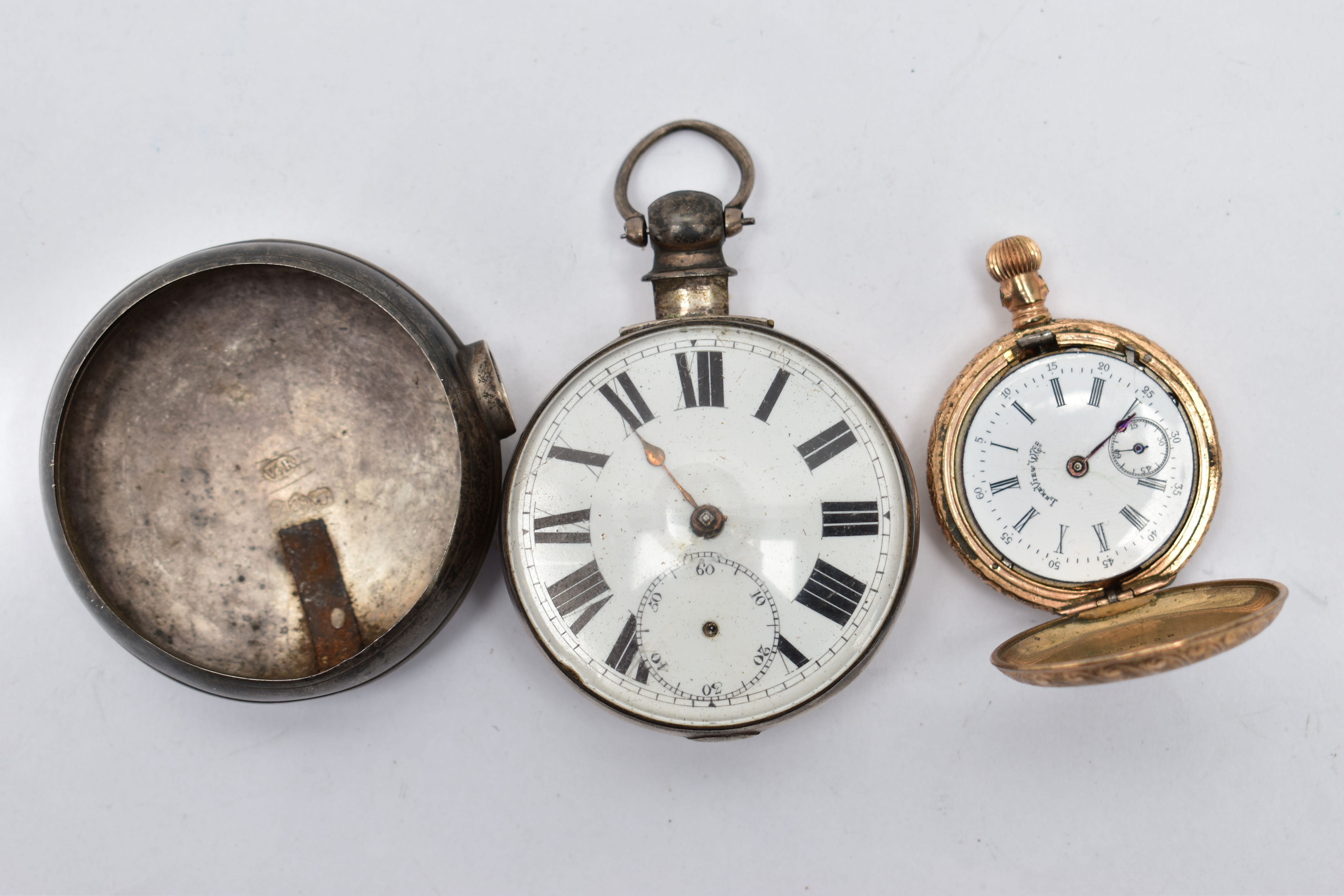 TWO POCKET WATCHES, the first a George IV open face key wound pocket watch, Roman numerals,