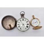 TWO POCKET WATCHES, the first a George IV open face key wound pocket watch, Roman numerals,
