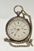 AN OPEN FACE POCKET WATCH, key wound movement, white dial signed 'Patent chronograph', Roman