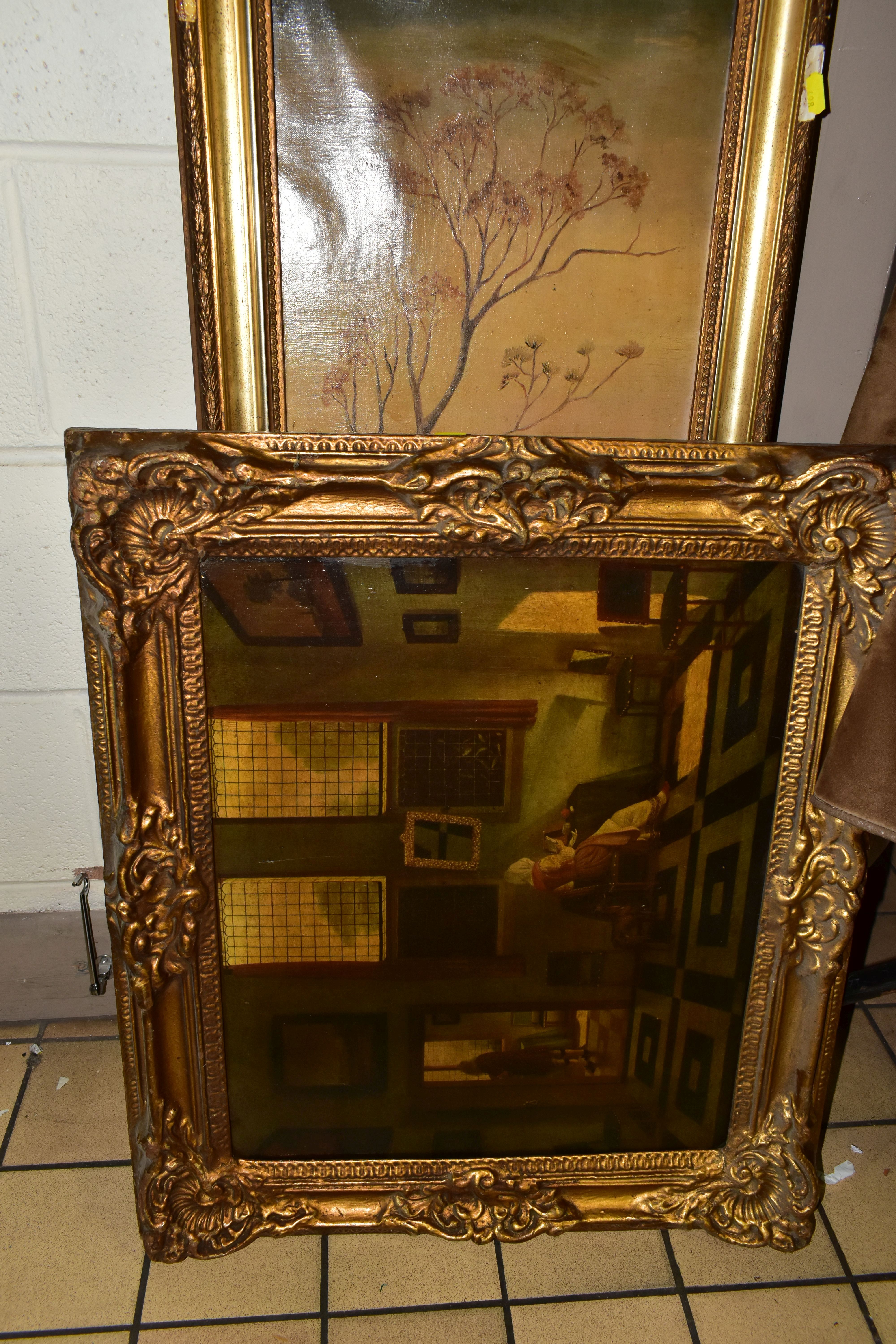 A BOX AND LOOSE, PAINTINGS, PRINTS AND NEEDLEWORKS, including a George IV oak framed school style - Image 2 of 5