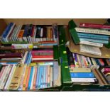 FIVE BOXES OF BOOKS, over one hundred and fifty assorted titles, hard backs and paperbacks to