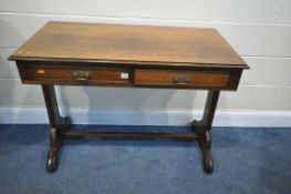 A MAHOGANY SIDE TABLE, with two frieze drawers, width 107cm x depth 53cm x height 81cm (