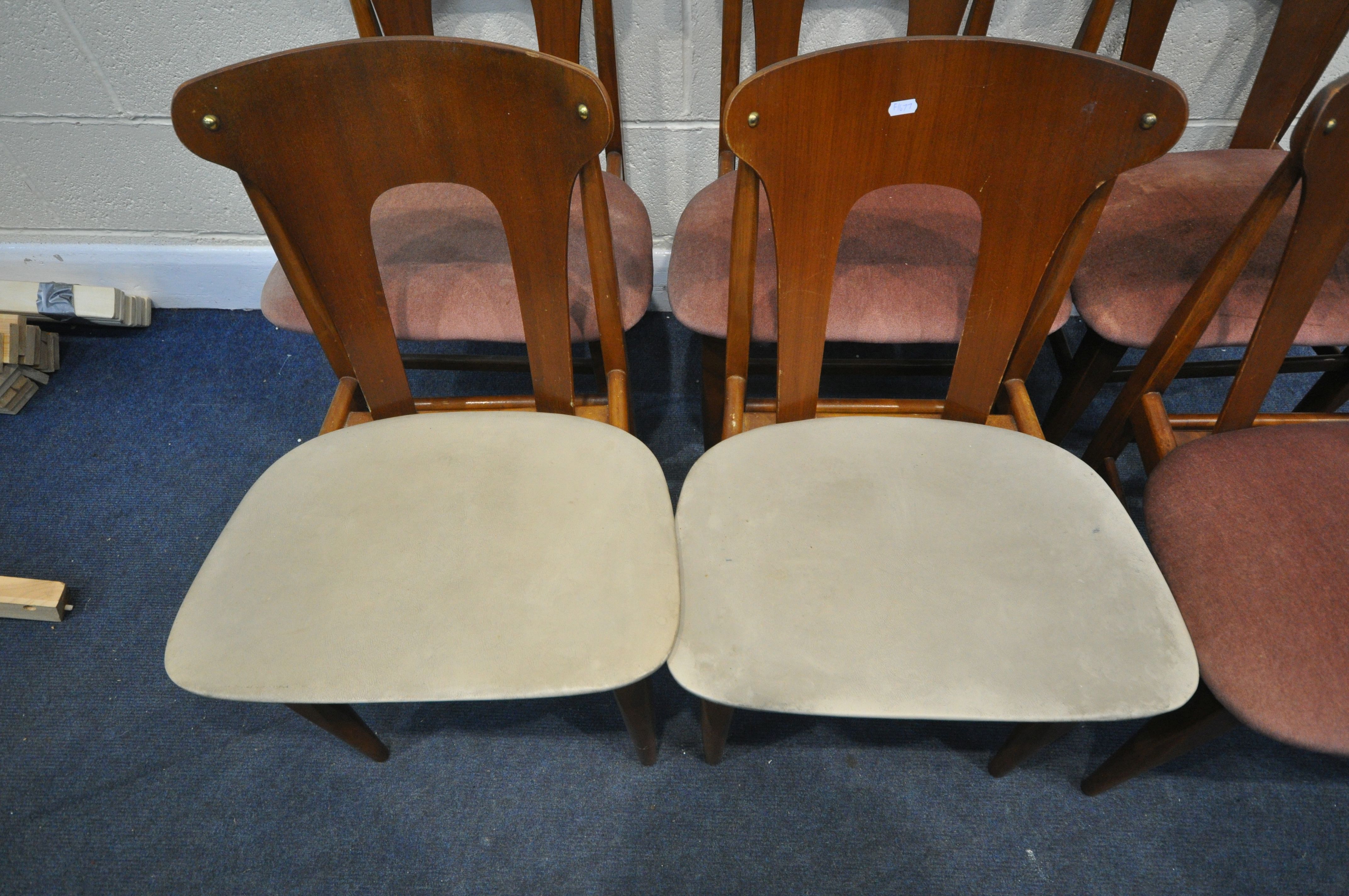 A SET OF SIX MID CENTURY TEAK ELLIOTS OF NEWBURY DINING CHAIRS, four with pink upholstered seat - Image 3 of 4