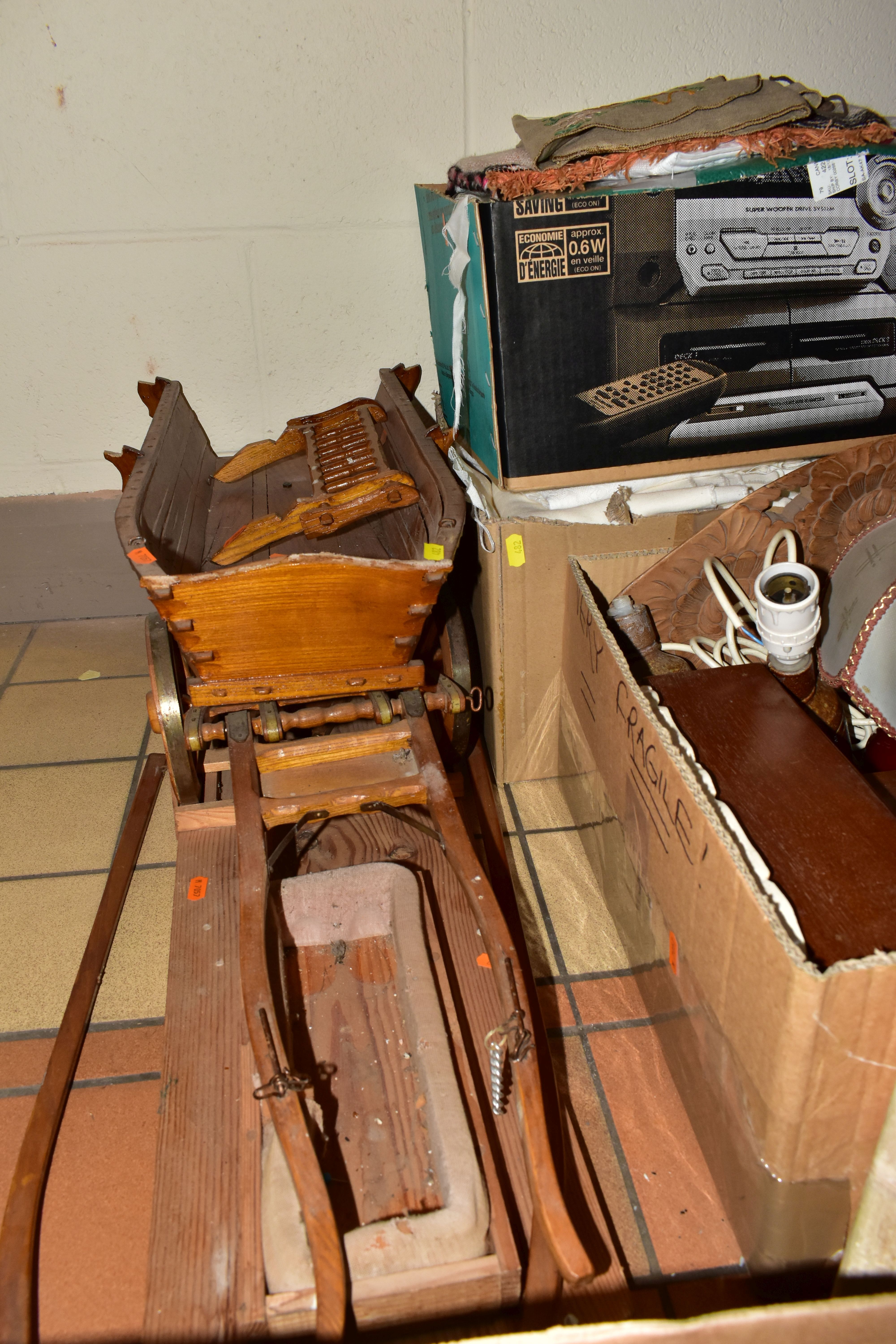 SIX BOXES AND LOOSE LINENS, FISHING ROD, AND SUNDRY ITEMS, to include a Shakespeare Radial Glider - Image 7 of 9