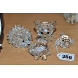 FOUR SWAROVSKI ANIMAL FIGURES, comprising 'Puffer Fish', 'Mouse' (missing tail), 'Turtle' and '